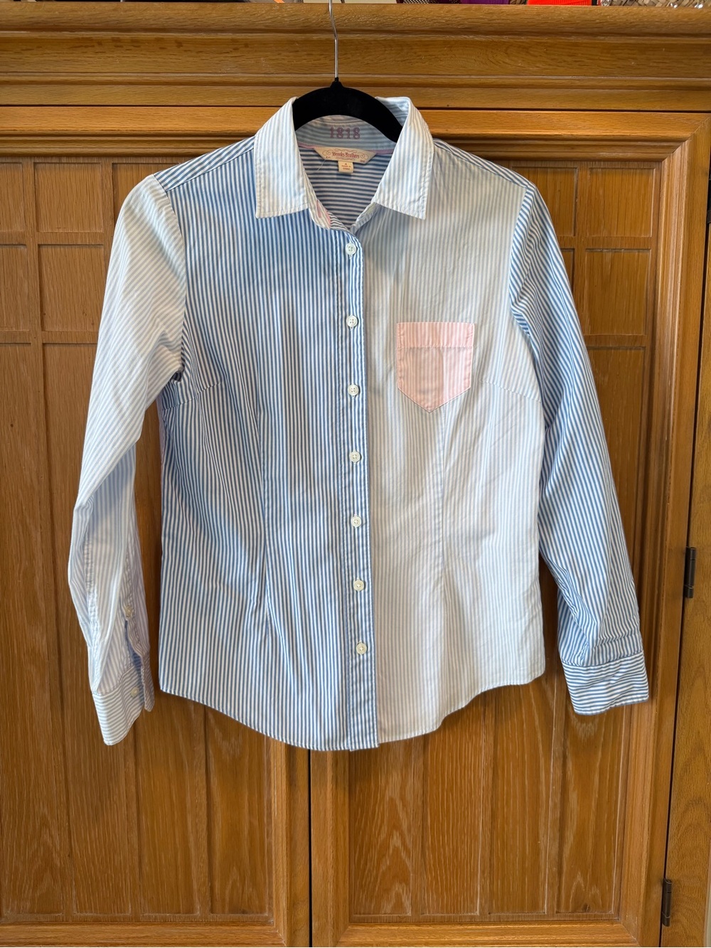 Worn once! Brooks Brothers Women’s Blue and Pink Striped Button Down Sz 4